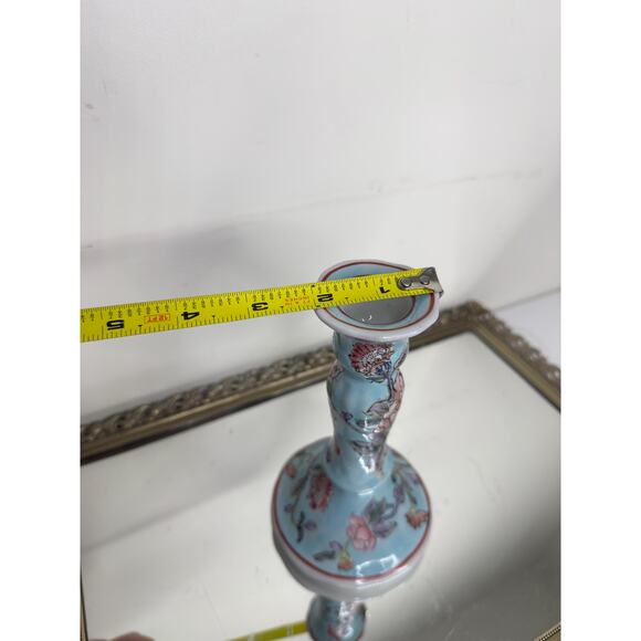 Mid 20th Century Floral Hand Painted Chinese Famille Rose Candlestick Holder - Picture 8 of 9